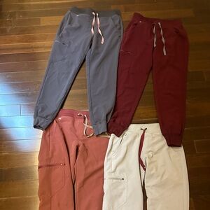 Regular zamora jogger scrub pants, charcoal, burgundy, light gray, & dark cherry